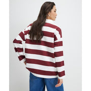 Red Long Sleeve Striped Rugby Top