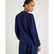 Navy Frill Trim Long Sleeve Top