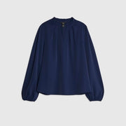 Navy Frill Trim Long Sleeve Top