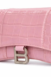 BALENCIAGA Hourglass Croc leather wallet on chain Pink