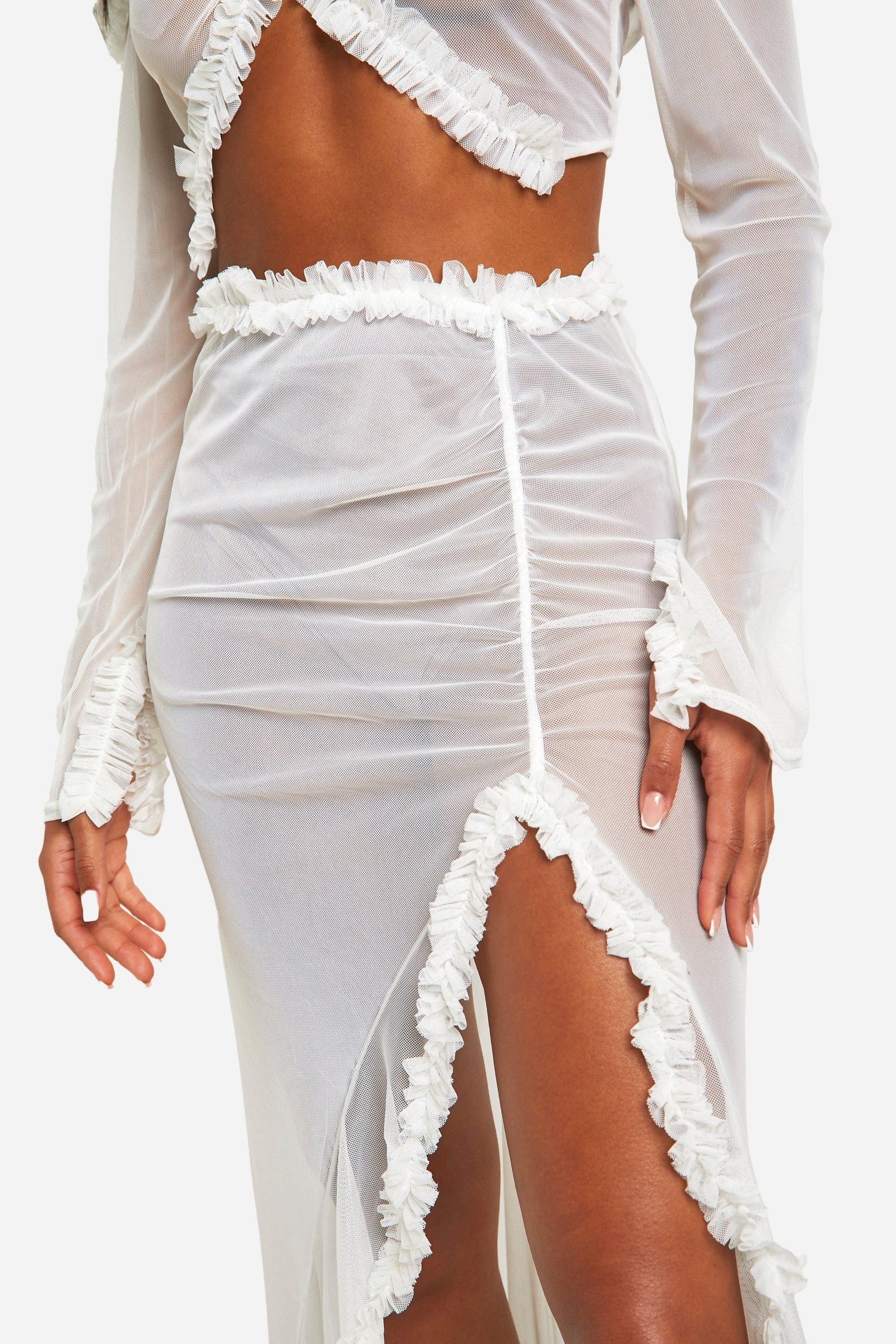 Ruffle Mesh Maxi Skirt