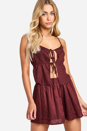 Linen Look Strappy Tie Front Crop