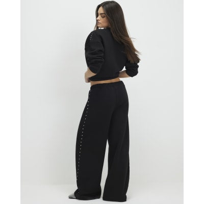 Black Studded Wide Leg Joggers