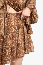 Maternity Elasticated Waist Chiffon Snake Print Tiered Mini Skirt