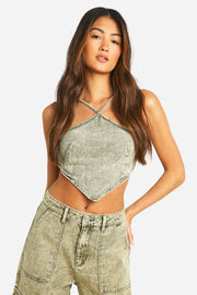 Handkerchief Hem Denim Crop Top