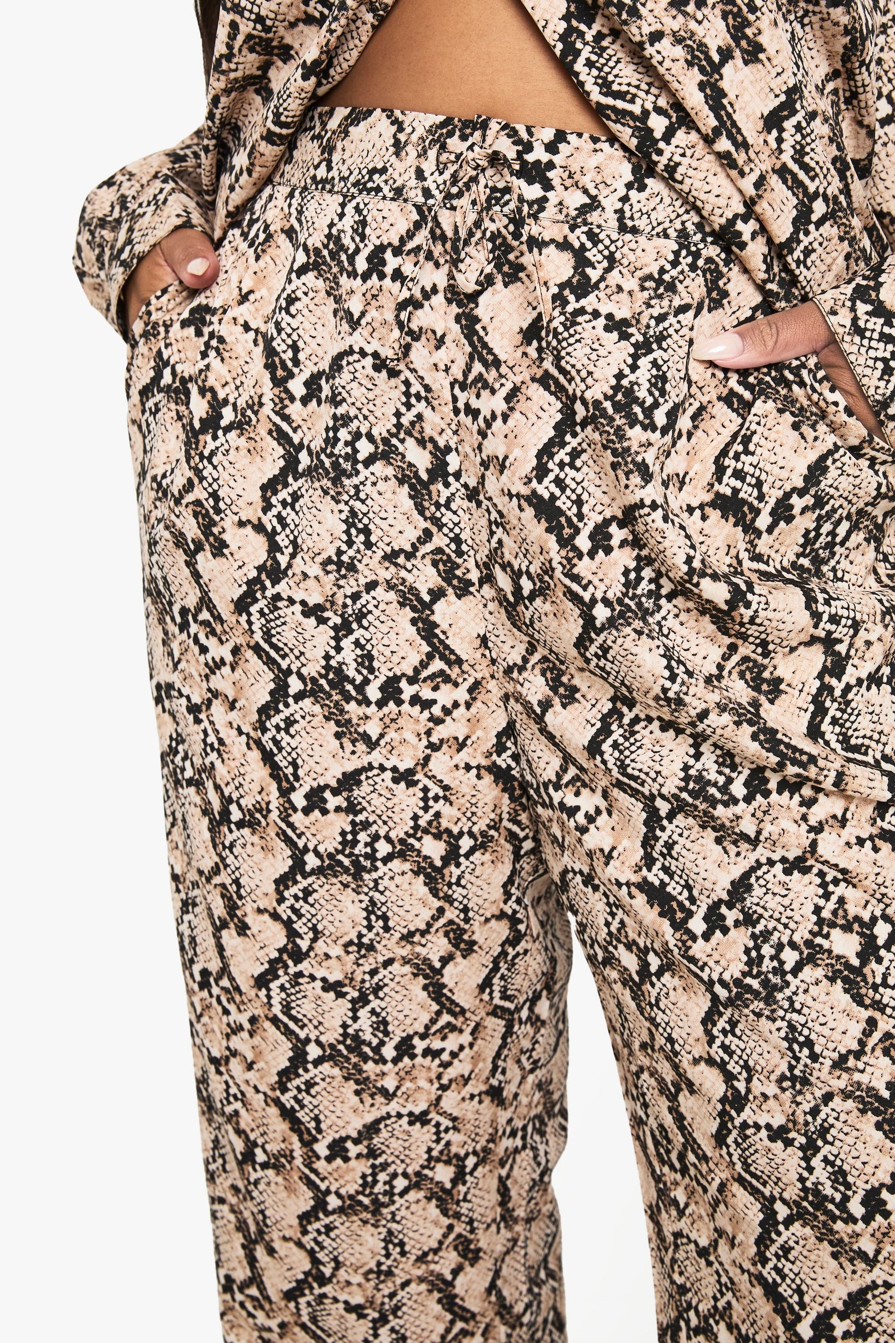 Plus Snake Drawstring Waist Wide Leg Trousers