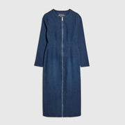 Blue Zip Through Denim Midi Dress