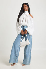 Chiffon Cold Shoulder Volume Sleeve Blouse