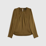 Khaki Pleat Front Blouse