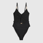 Black Shaping Belted Swimsuit