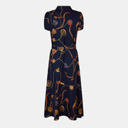 Print Belted Georgette Puff-Sleeve Dress