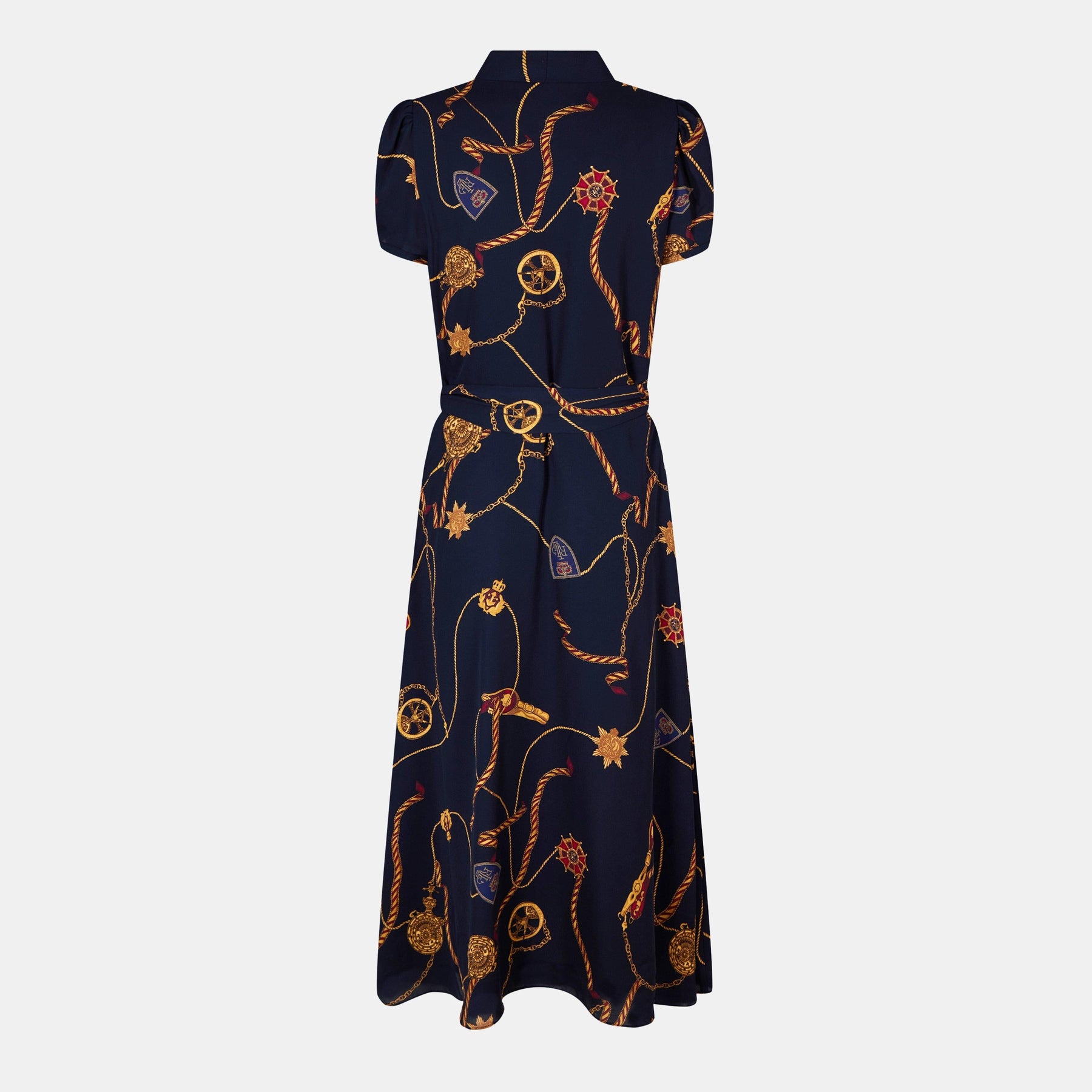 Print Belted Georgette Puff-Sleeve Dress