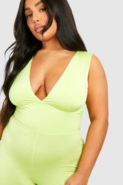 Plus Slinky Plunge Wide Leg Jumpsuit