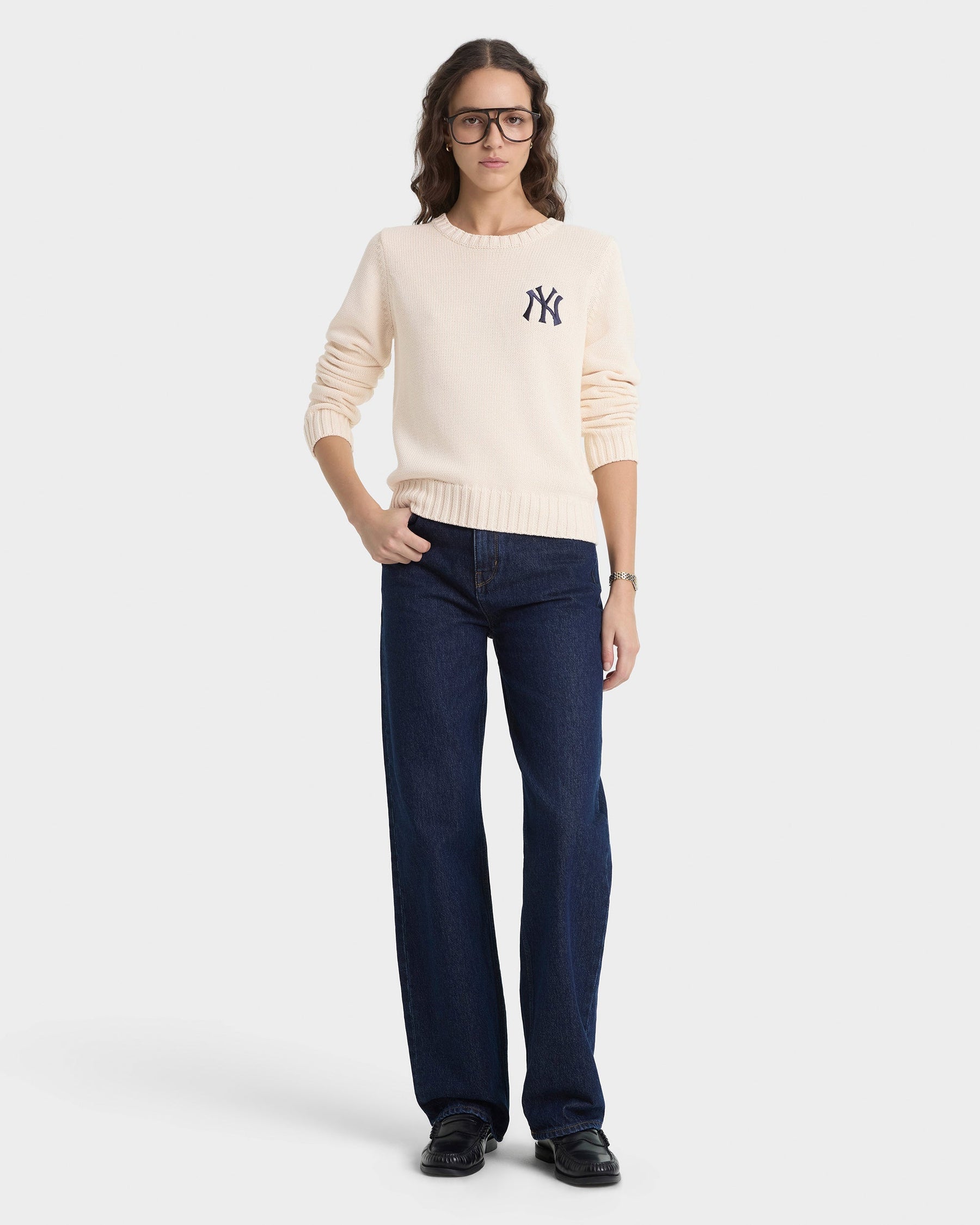 Heritage Yankees Serif Knitted Sweater - Ecru/Navy