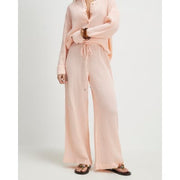 Petite Pink Crinkle Wide Leg Trousers