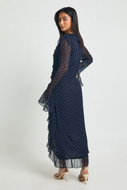 Petite Chiffon Polka Dot Ruffle Detail Midi Dress