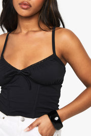 Cotton Lace Trim Tie Front Corset Top