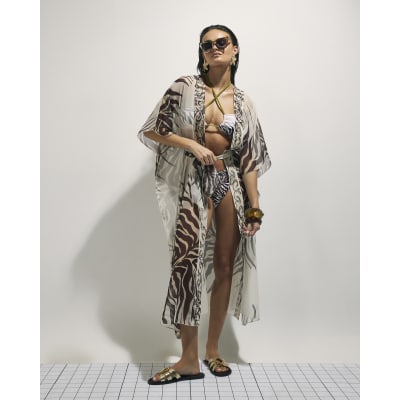 Cream Animal Print Kimono
