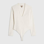 White Plunge Neckline Long Sleeve Bodysuit