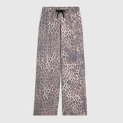 Beige Leopard Drawstring Wide Leg Joggers