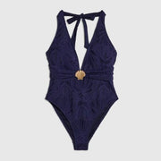 Navy Textured Shell Trim Swimsuit