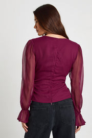Chiffon V Neck Long Sleeve Top