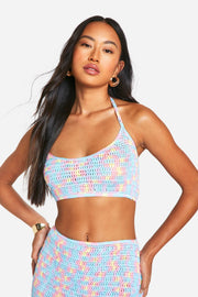 Rainbow Crochet Halterneck Crop Top
