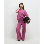 Petite Pink Jacquard Wide Leg Trousers