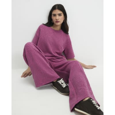 Petite Pink Jacquard Wide Leg Trousers