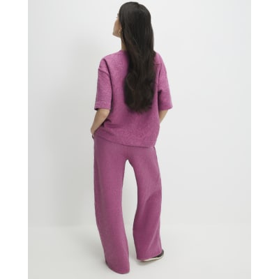 Petite Pink Jacquard Wide Leg Trousers