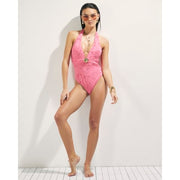 Pink Texture Shell Trim Swimsuit
