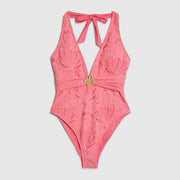 Pink Texture Shell Trim Swimsuit