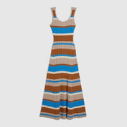 Petite Brown Knitted Striped Maxi Dress