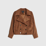 Brown Faux Suede Dropped Bomber Jacket