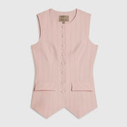 Pink Sleeveless Striped Longline Waistcoat