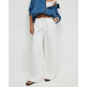 Petite White Wide leg Drawstring Jeans