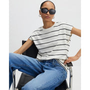 Cream Striped Grown On Sleeve T-shirt