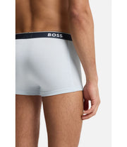 Boss Three Pack Of Stretch Cotton Trunks With Logo Waistbands Light Blue