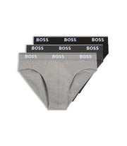 Boss Three Pack Of Stretch Cotton Briefs With Logo Waistband Light Grey