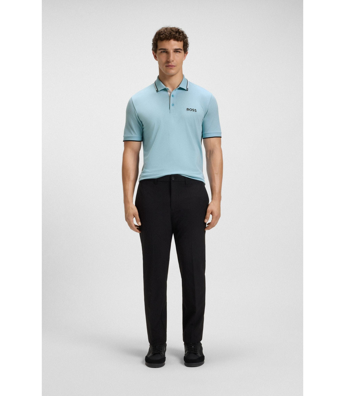 Boss Active Paddy Regular Fit Polo Shirt In Quick Dry Stretch Pique Light Blue