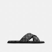 Coach Link Criss Cross Slide In Signature Jacquard Smoke Coal Black