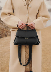 Polene Mokki Textured Black with Ecru Stitching