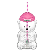 Starbucks Bearista Korea Edition Bear Glass Tumbler Barbie Pink Spiral Straw 591ml