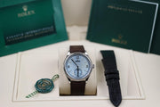 Rolex | 1908 | 52506 | Platinum | 39 x 34 mm | Leather | Blue | Automatic