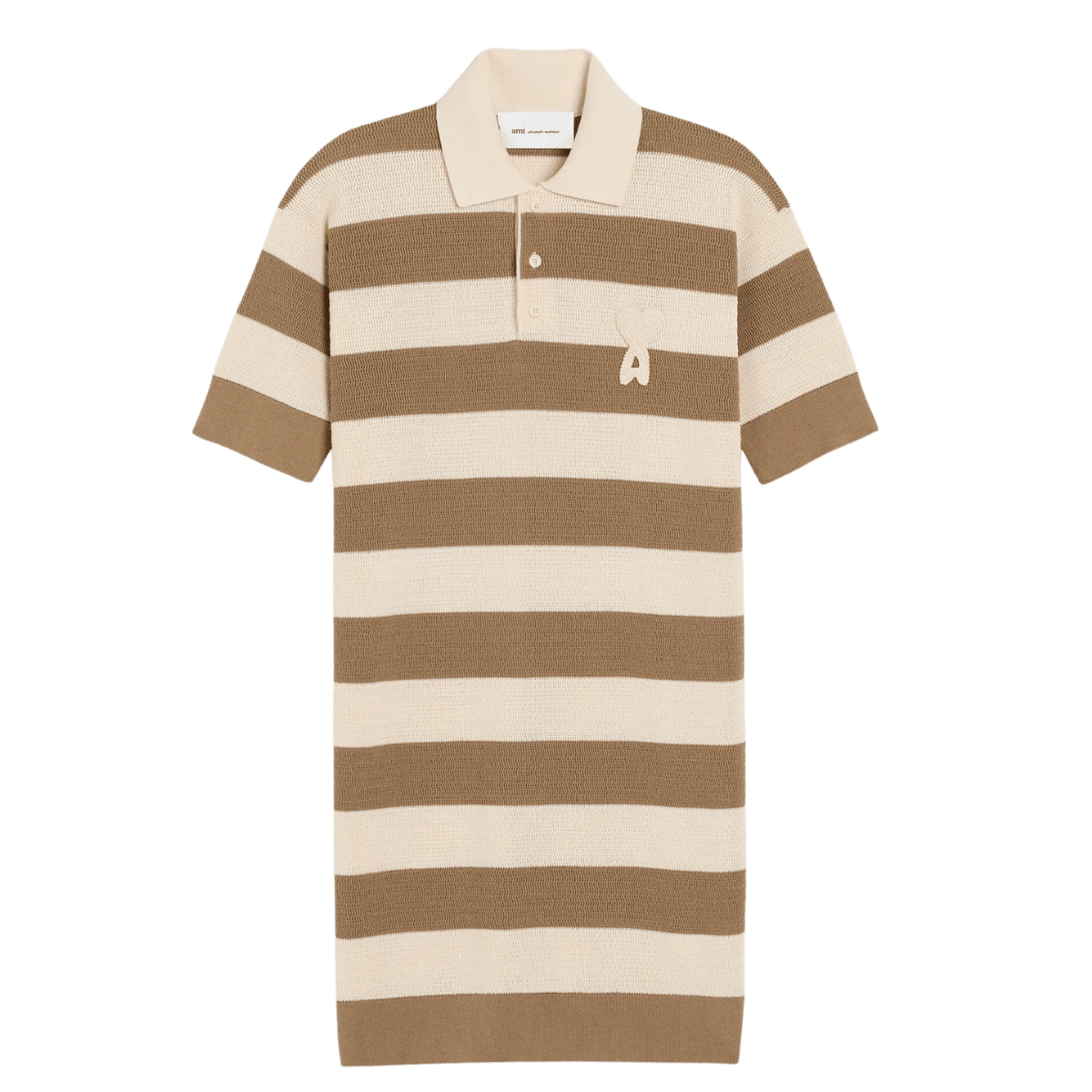 AMI Paris  White And Brown Cotton Polo Dress Ami De Coeur Patch