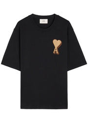 AMI Paris  Logo-appliquéd cotton black T-shirt