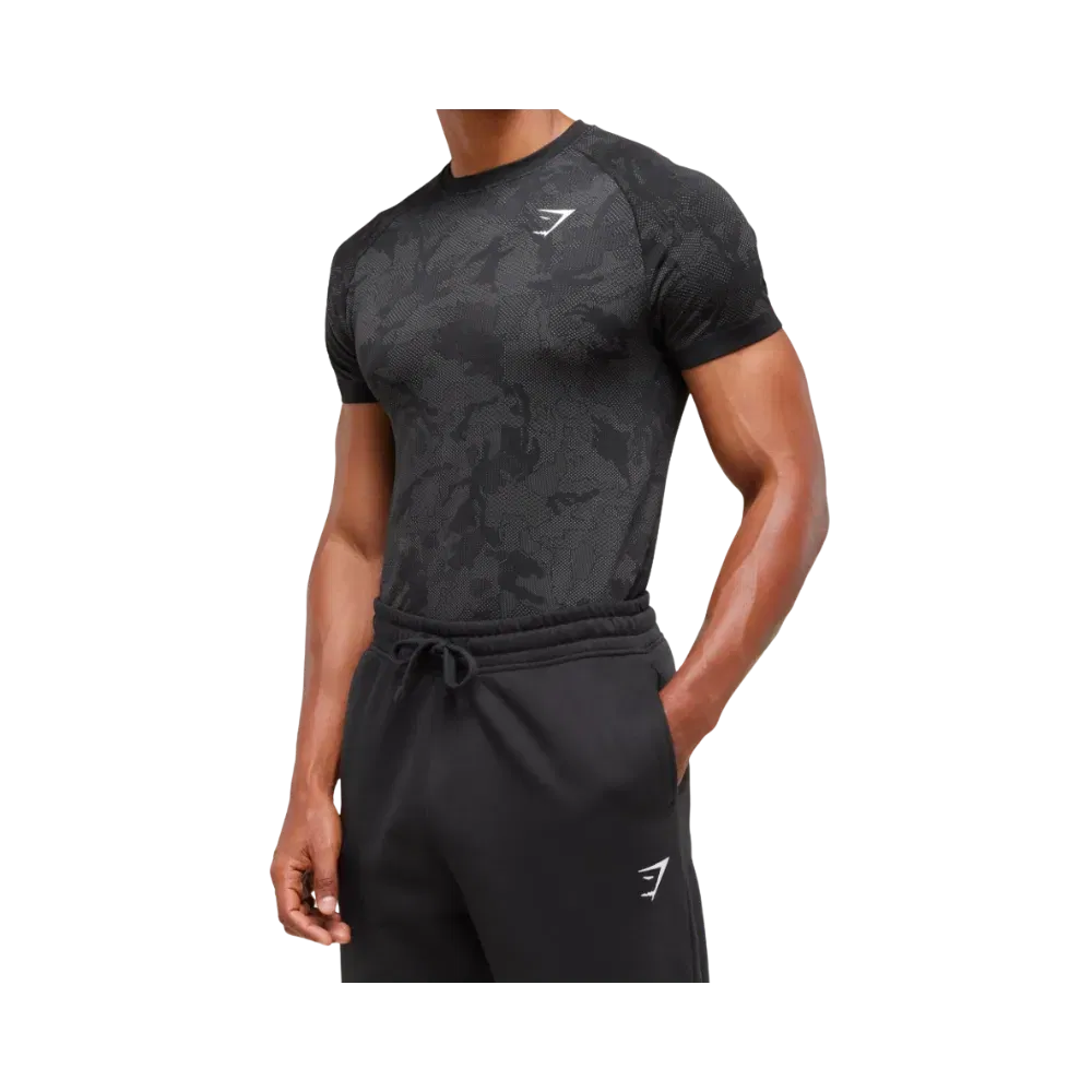 Gymshark Geo Seamless T-Shirt Slim Fit Black/Charcoal Grey