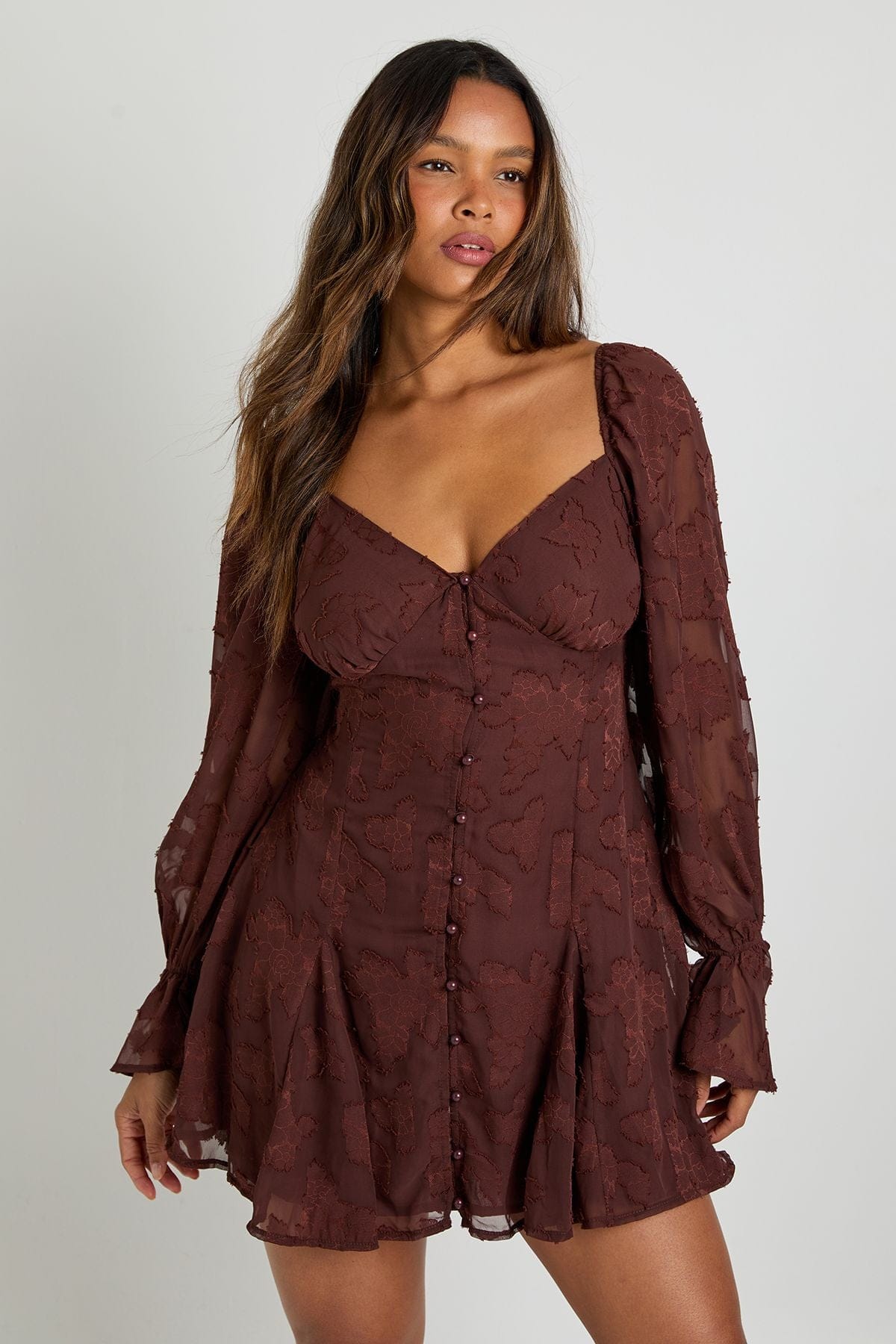 Burnout Floral Godet Hem Mini Dress