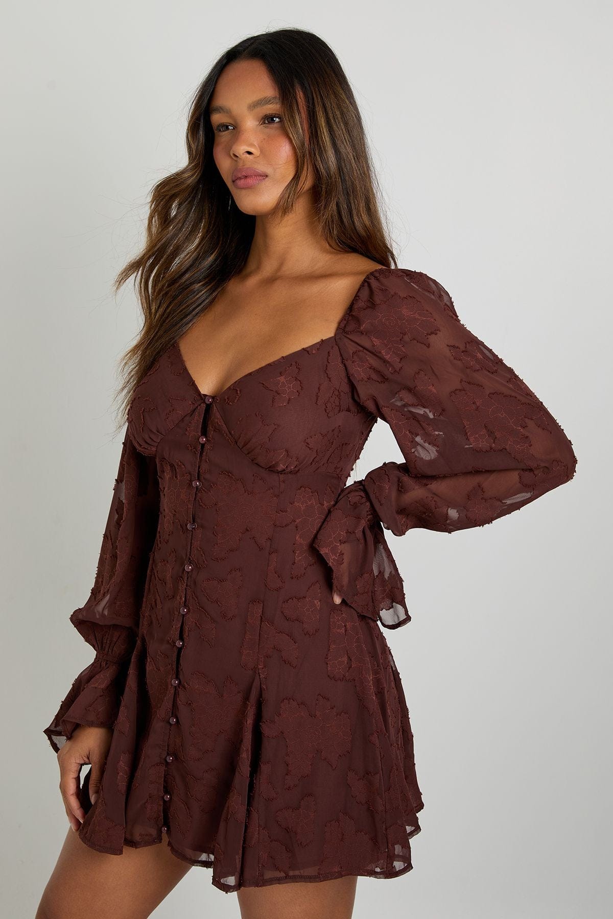 Burnout Floral Godet Hem Mini Dress