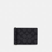 Coach Slim Money Clip Billfold Wallet In Signature Canvas Gunmetal Charcoal Black